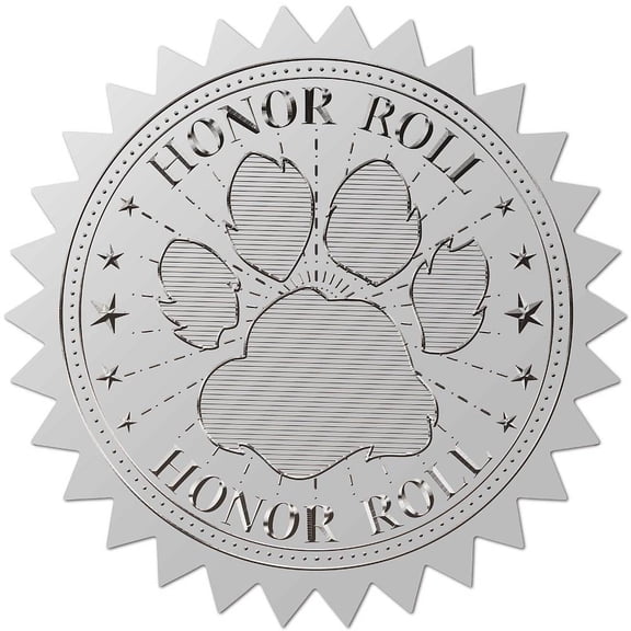 1 Set 34 Sheets Silver Foil Embossed PET Picture Sticker Award Certificate Seals Metallic Stamp Seal Stickers Paw Print 211x165mm Stickers: