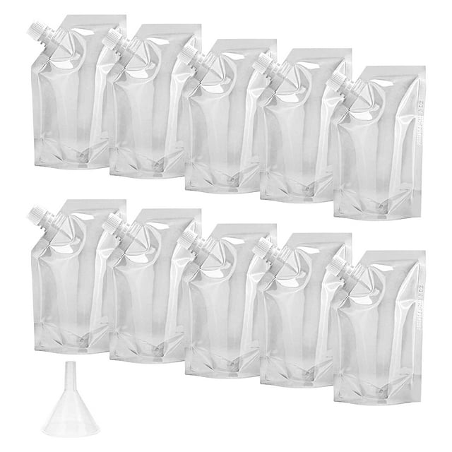 1 Set 350ML/500ML/200ML/100ML/1000ML Liquor Pouch Food Grade Transparent PET Sneak Alcohol Flask Hide Drinking Bag with Funnel Kitchen Tools