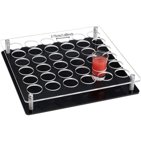 1 Set 36 Shot Glass Tray Holder Acrylic Shot Glasses Holders Wine Glass Cup Serving Tray Cups Organizer Shot Glass Display Bar Accessories for Party Bar Club Hole: 1.5"