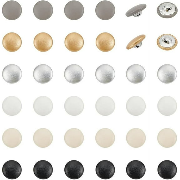 1 Set 36Pcs 6 Colors PU Leather Covered Buttons 0.98 Inch Faux Leather Metal Sewing Shank Button Round Buttons with Metal Shank Round Buttons for Dress Coat Jeans Sofa Decoration DIY Handicraft