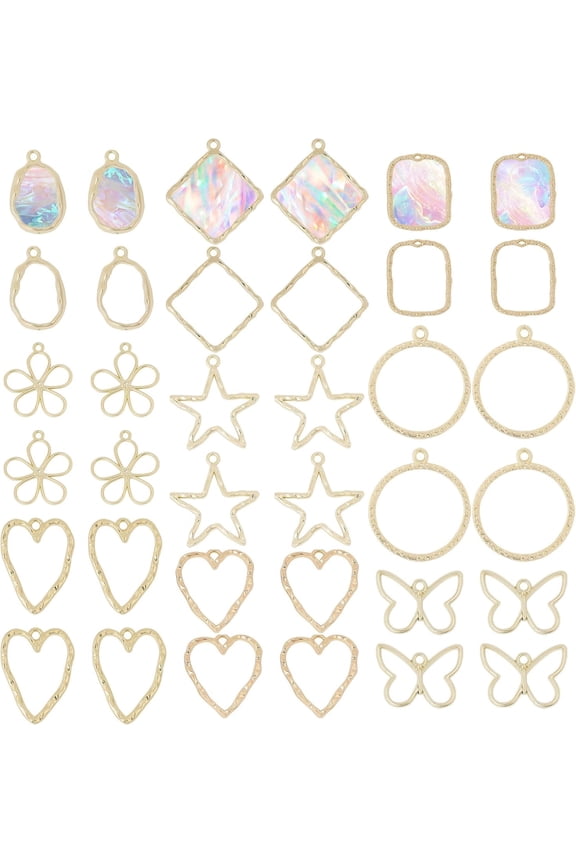1 Set 36Pcs 9Styles Open Back Bezel Pendants Geometric Hollow Frame Charms Blank Hollow Pendant Alloy Bezels Used for DIY UV Resin Pressed Flower Jewelry Making Handmade Production