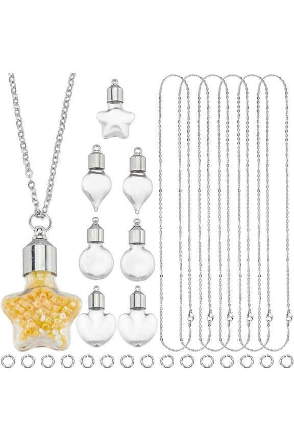 1 Set 36Pcs Vial Necklace Kit Glass Vial Necklaces Bulk Glass Bottle Necklace Empty Clear Vial Necklace Heart Star Glass Vials for Jewelry Making Kits Memorial Keepsake Perfume Hair Mud Supplies