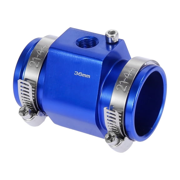 1 Set 36mm Blue Universal Car Water Coolant Temperature Sensor Adapter Joint Pipe Radiator with 2 Adjustable Hose Clamps