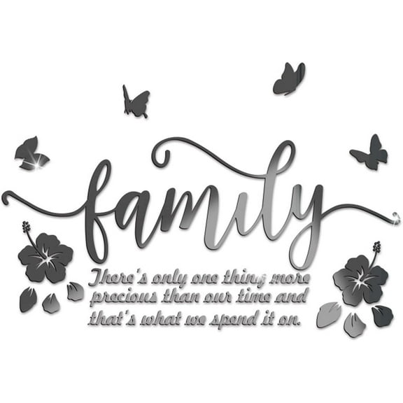 1 Set 3D Acrylic Family Mirror Stickers Wall Decals Removable Motivational Quotes DIY Butterfly Wall Art Self Adhesive for Home Livingroom Bedroom Decoration Bathroom Black