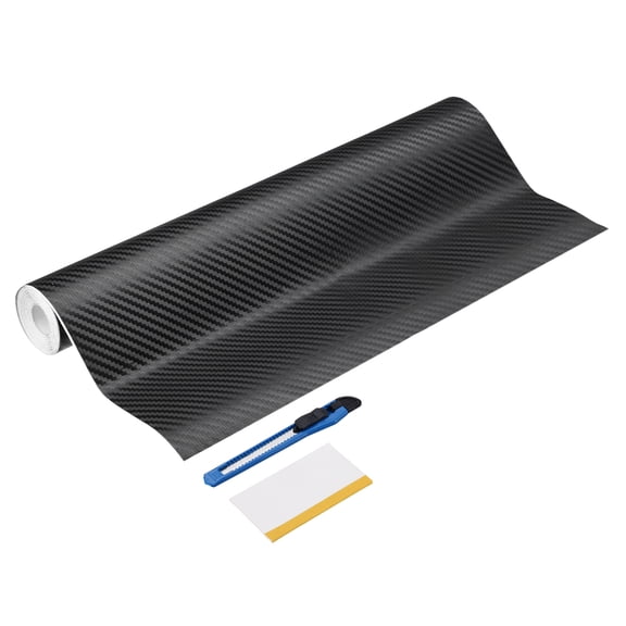 1 Set 3D Carbon Fiber Vinyl Wrap 11.81" x 10ft Self-Adhesive Car Sticker Waterproof Wrap Roll for DIY Decor Automotive Exterior Interior Protection with Scraper Tool, Black