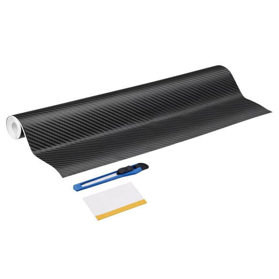 1 Set 3D Carbon Fiber Vinyl Wrap 11.81" x 7ft Self-Adhesive Car Sticker Waterproof Wrap Roll for DIY Decor Automotive Exterior Interior Protection with Scraper Tool, Black