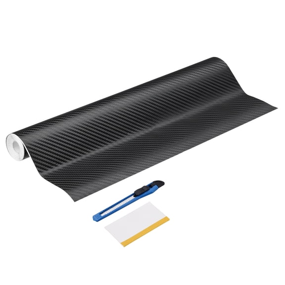 1 Set 3D Carbon Fiber Vinyl Wrap 11.81" x 8ft Self-Adhesive Car Sticker Waterproof Wrap Roll for DIY Decor Automotive Exterior Interior Protection with Scraper Tool, Black