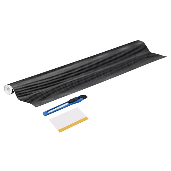 1 Set 3D Carbon Fiber Vinyl Wrap 15.75" x 5ft Self-Adhesive Car Sticker Waterproof Wrap Roll for DIY Decor Automotive Exterior Interior Protection with Scraper Tool, Black