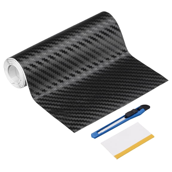1 Set 3D Carbon Fiber Vinyl Wrap 3.94" x 5ft Self-Adhesive Car Sticker Waterproof Wrap Roll for DIY Decor Automotive Exterior Interior Protection with Scraper Tool, Black