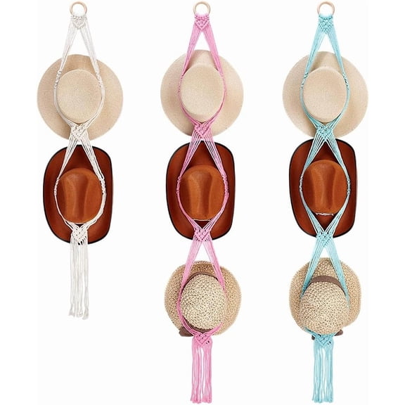 1 Set 3Pcs 3 Colors Cotton with Wood Wall Hat Hanger with 3Pcs Wood Hook Hangers Mixed Color 19~1550x60~85x4~19mm