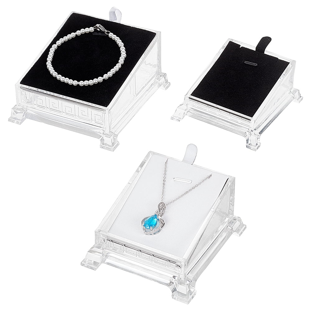 1 Set 3Pcs 3 Style Acrylic Jewelry Display Stands with Flannelette and ...