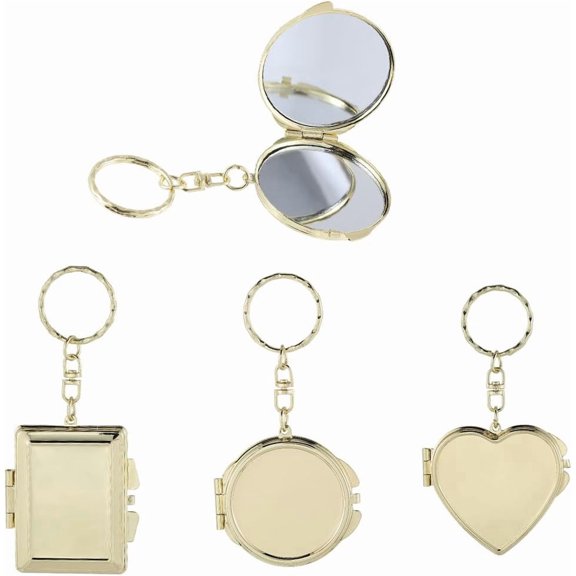 1 Set 3Pcs 3 Styles Iron Keychains with Glass Mirror Mixed Shapes 74~99mm 1pc/style for DIY
