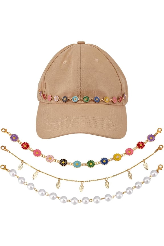 1 Set 3Pcs Alloy Enamel & Plastic & Brass Baseball Cap Chain with Golden Alloy Lobster Claw Clasps Mixed Shapes 250~255mm 3pcs/set