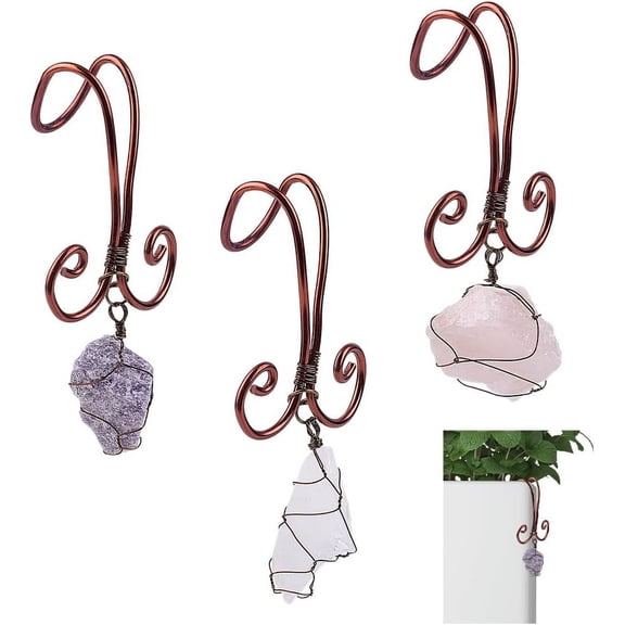 1 Set 3Pcs Nuggets Natural Amethyst & Rose Quartz & Quartz Crystal Flowerpot Decoration with Aluminum Wire Red Copper 125~135mm