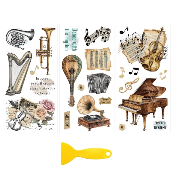 1 Set 3Pcs PVC Waterproof Decorative Stickers Self Adhesive Decals for Furniture Decoration Musical Instruments 300x150mm