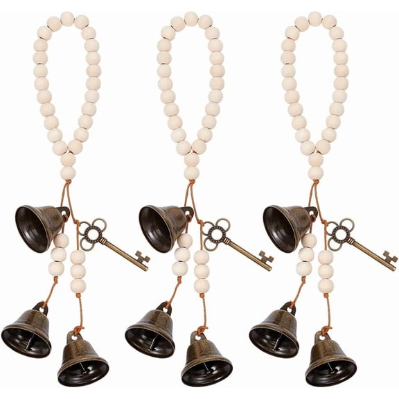 1 Set 3Pcs Witch Bells Protection for Door Knob Floral White Witchcraft Bells Witch Bells Door Knob Hanger Pagan Bell Decor Wood Beads Magic Keys Witch Bells for Witchy Room Home Decor Present