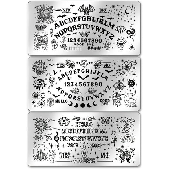 1 Set 3pcs Divination Nail Art Templates Sun Moon Star Nail Stamping Plate Letter Number Snake Evil of Eyes Moth Nail Art Stencils Stainless Steel Plates for Nail Design Print Manicure Salon