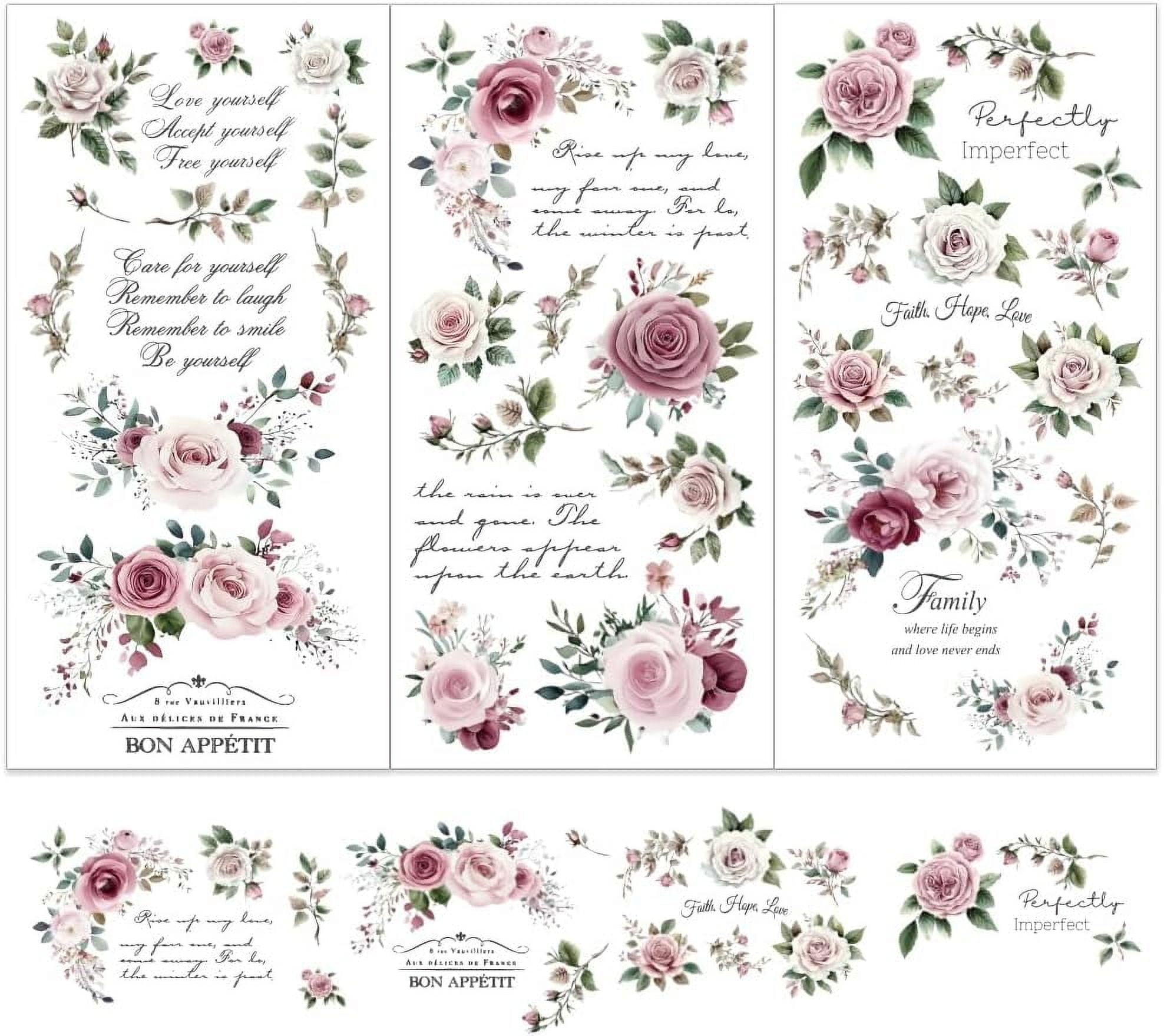 PLIGREAT Vintage Rub-On Transfer Decals – 6 Sheets Red Floral & Music Design For Furniture, Wood, Ceramic & DIY Crafts 3 thumbnail image