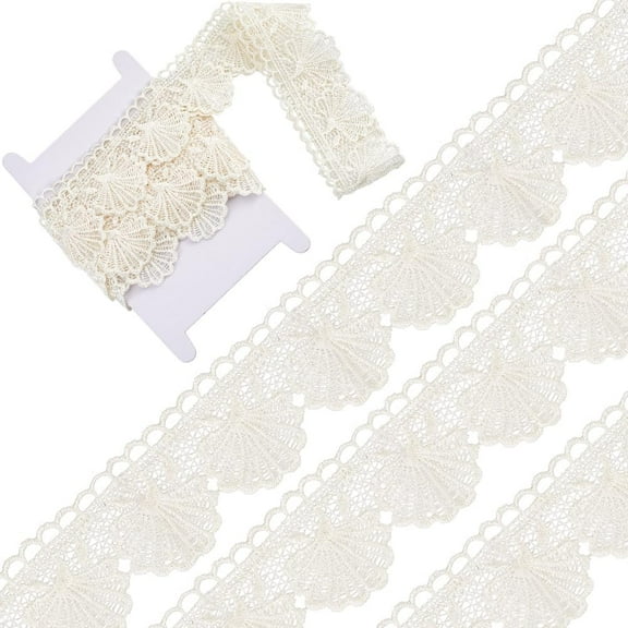 1 Set 4.7~5Yards Cotton Shell Shaped Flower Lace Ribbon Lace Trimming for Sofa Pillow Decoration Beige 2-3/8 inch(60mm)
