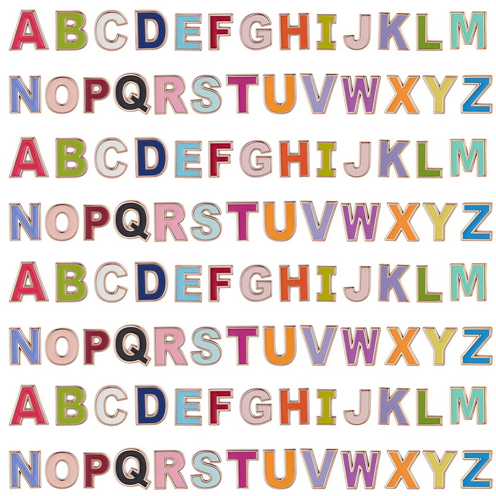 1 Set 4 Bags Alloy Enamel Alphabet Beads for Personalized Name Necklaces Making Letter A~Z Total: 26pcs/bag