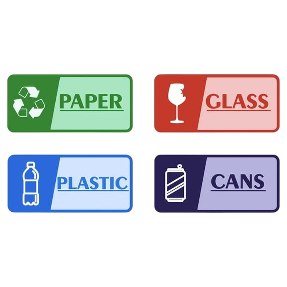 1 Set of 4 Garbage Classification Reminder Stickers - Feature Paper, Glass, Plastic, Cans Labels for Waste Sorting & Collection - For Home Kitchen, Office, Recycling Station, Waste Management Area, A