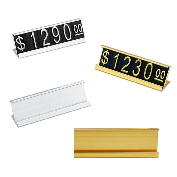 1 Set 4 Pcs Price Display Stand 2 Colors Aluminium Alloy Base for Price Tag Cubes Display Name Card Display Counter Label Holder Stand for Retail Shop Jewelry Price Display 0.7x2.4inch