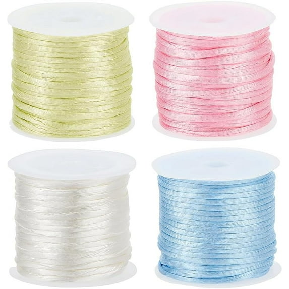 1 Set 4 Rolls 2 mm Nylon Cording Beading Knotting Thread Cord Multicolor Thin Silk Chinese Knot Aqua Yellow Green Rattail String for Bracelets Necklace Bead Jewelry Making DIY Craft Accessories