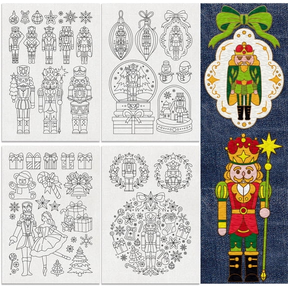 1 Set 4 Sheets 11.6x8.2 Inch Stick and Stitch Embroidery Patterns Non-woven Fabrics Mixed Shapes 297x210mmmDIY Mixed Color
