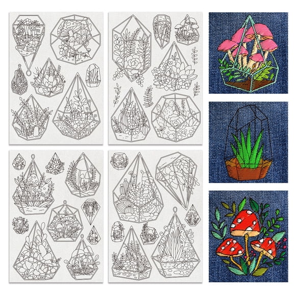 1 Set 4 Sheets 11.6x8.2 Inch Stick and Stitch Embroidery Patterns Non-woven Fabrics Water Soluble Embroidery Plants 297x210mmm