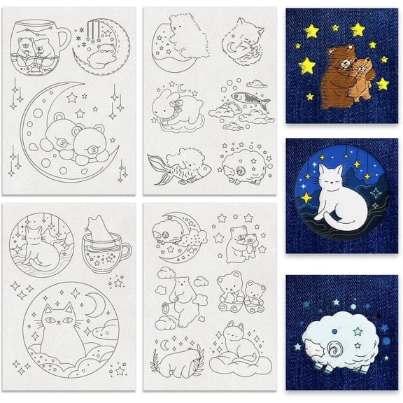 1 Set 4 Sheets 11.6x8.2 Inch Stick and Stitch Embroidery Patterns Non-woven Fabrics Water Soluble Embroidery Stabilizers Animals 297x210mmm