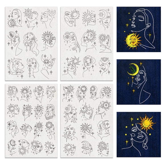 1 Set 4 Sheets 11.6x8.2 Inch Stick and Stitch Embroidery Patterns Non-woven Fabrics Water Soluble Embroidery Stabilizers Human 297x210mmm