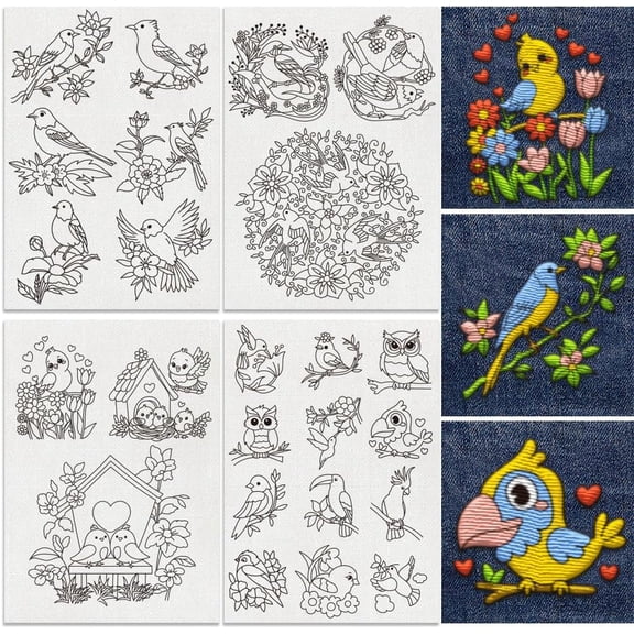 1 Set 4 Sheets 11.6x8.2 Inch Stick and Stitch Embroidery Patterns Non-woven Fabrics Water Soluble Embroidery Stabilizers Jellyfish 297x210mmm
