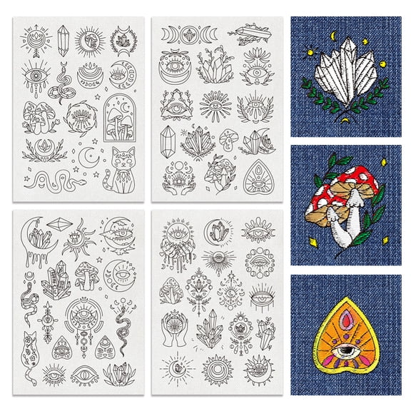 1 Set 4 Sheets 11.6x8.2 Inch Stick and Stitch Embroidery Patterns Non-woven Fabrics Water Soluble Embroidery Stabilizers Mushroom 297x210mmm for DIY