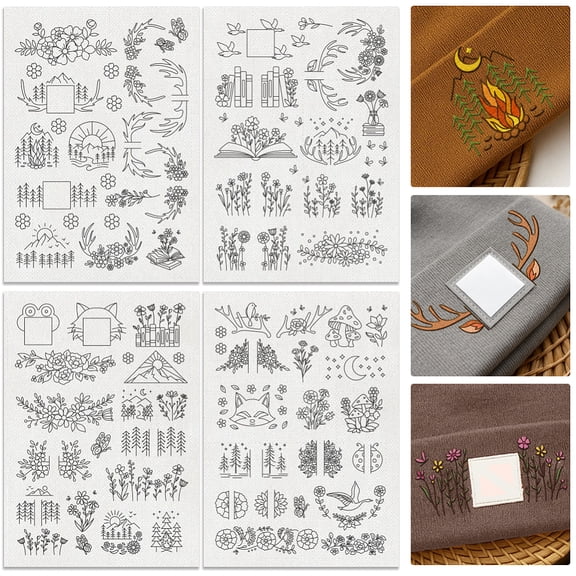 1 Set 4 Sheets 11.6x8.2 Inch Stick and Stitch Embroidery Patterns Non-woven Fabrics Water Soluble Mixed Shapes 297x210mmmDIY