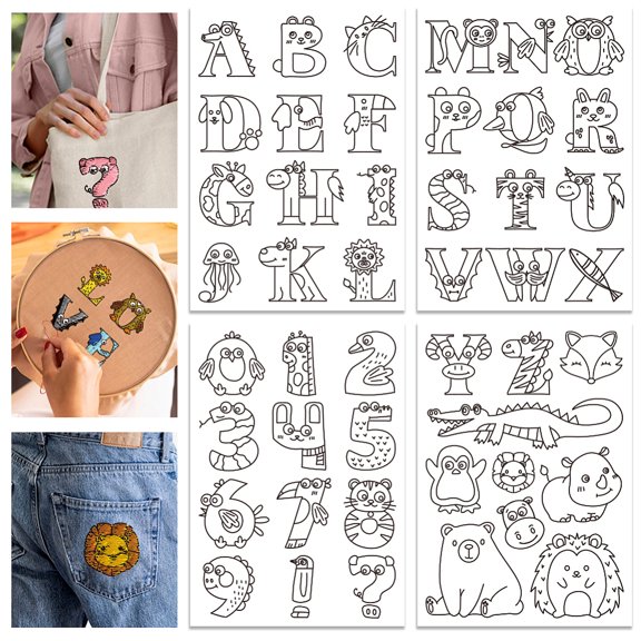 1 Set 4 Sheets 11.6x8.2Inch Stick and Stitch Embroidery Patterns Non-woven Fabrics Water Soluble Embroidery Stabilizers Letter 297x210mmm