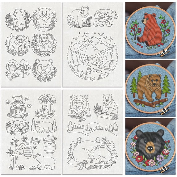 1 Set 4 Sheets Cloth Stick and Stitch Embroidery Non-woven Fabrics ...