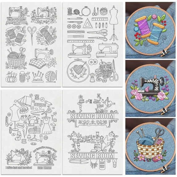 1 Set 4 Sheets Cloth Stick and Stitch Embroidery Patterns Non-woven ...