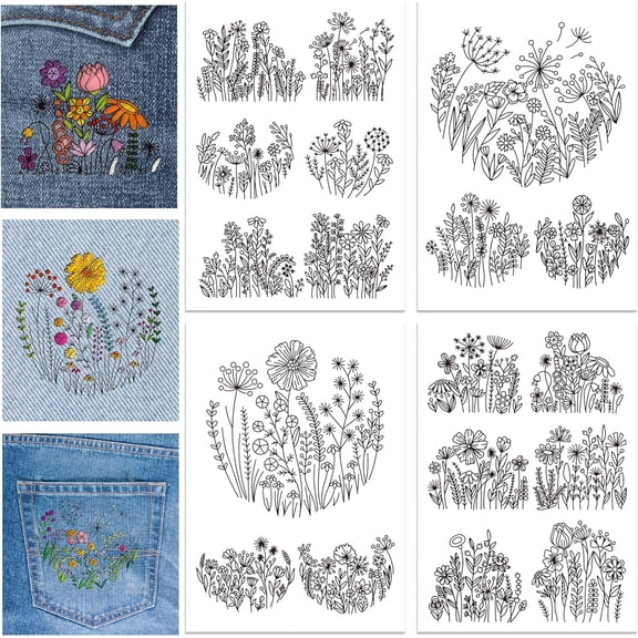 1 Set 4 Sheets Flowers Water Soluble Hand Sewing Stabilizers for Fabric Dandelion Daisy Embroidery Stitch Practice Eembroidery Patterns Transfers for Embroidery Beginners Lovers