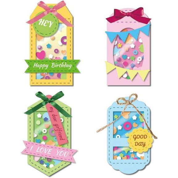 1 Set 4 Styles Label Shaker Cutting Dies Card Borders Stitch Die Cut Carbon Steel Die Cuts Stencils Card Making Scrapbooking Embossing Template Dies for DIY Paper Craft Albums Birthday Gift Decor