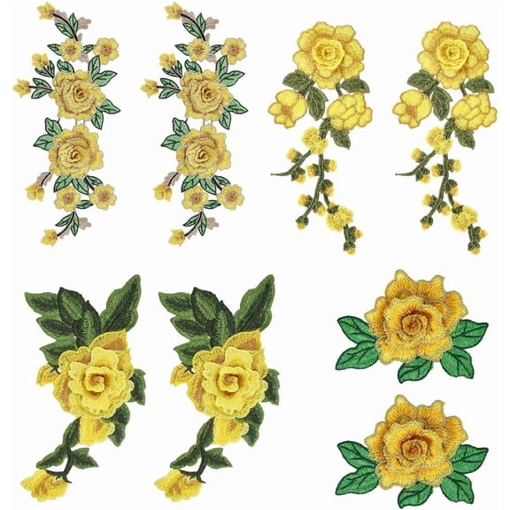 1 Set 4 Styles Polyester Clothing Patches Flower Gold 78~305x105~280x3~5.5mm