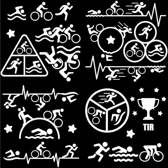 1 Set 4 Styles Triathlon Decals Swim Cycle Run Tri Triathlon Heartbeat Trophies Sport Cars Sticker Self-Adhesive Reflective Car Decal Trunk Logo Decal Sticker for Motorcycle Doors Laptop