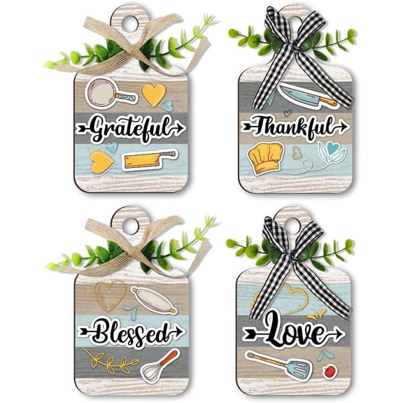1 Set 4 Styles Wooden Sign Wall Decor Eat Wood Cutting Board Sign Love/Grateful/Blessed/Thankful Farmhouse Tiered Tray with Hemp Rope Hanging Wall Decor for Home Kitchen Dining Living Room Bar
