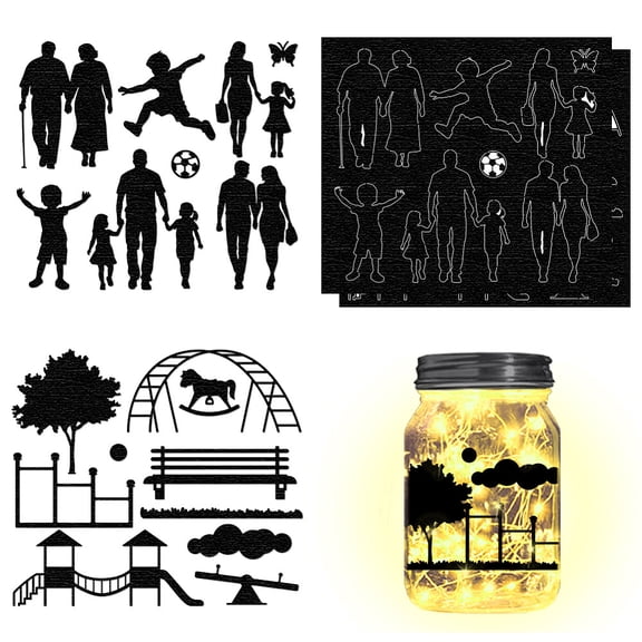 1 Set 4 pcs 2 Styles Park People Slide Cutouts Decals Silhouette Paper Vintage Cutouts for Lantern Jars Scrapbooks Paper Cut Light Box ones Lighting Decoration 5.9X 6.69inch
