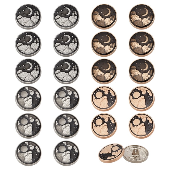 1 Set 40 Styles 4 Styles Alloy Enamel Buttons 1-Hole Flat Round Platinum & Golden 22.5x8.5mm Hole: 2mm 10pcs/styleDIY