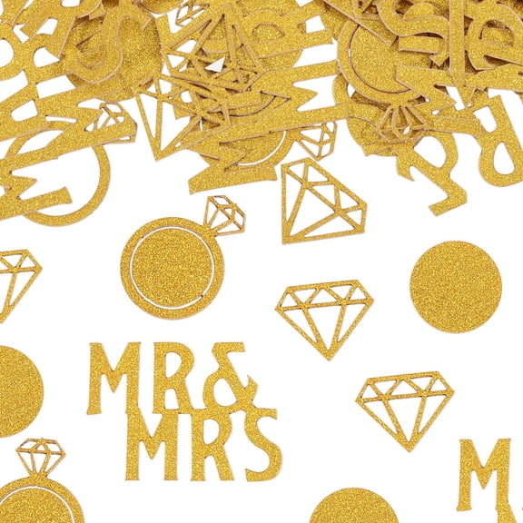 1 Set 400Pcs Paper Confetti for Party Wedding Table Decorations Diamond Ring & Diamond & Word Mrs Shape Gold 15~31x15~43x0.4mm