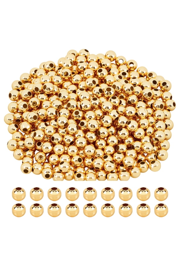 1 Set 400Pcs Rack Plating Brass Beads Long-Lasting Plated Lead Free & Cadmium Free Round Real 18K Gold Plated 4x3.5mm Hole: 1.5mm 400pcs/set