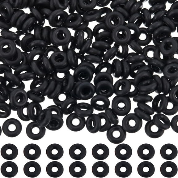 1 Set 400Pcs Rubber O Rings Donut Spacer Beads Fit European Clip Beads Black 6x2mm Hole: 2.5mm