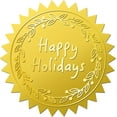 thumbnail image 1 of 1 Set 408pcs 2 Inch Happy Holidays Gold Embossed Envelope Seals Stickers Word Garlands Round Gold Foil Stickers Certificate Seals Self Adhesive Stickers for Graduation Gift Packaging, 1 of 6