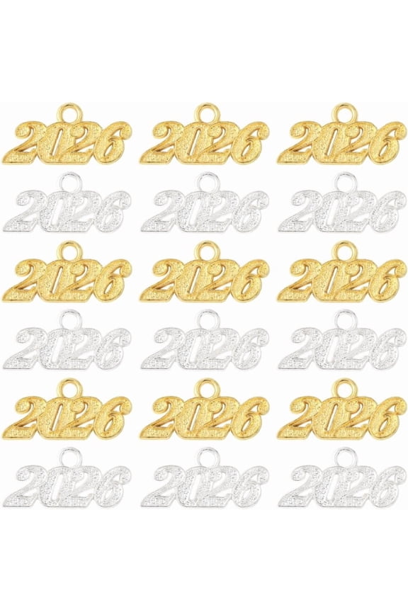 1 Set 40Pcs 2 Colors Alloy Pendants Number 2026 Charms Mixed Color 14x28.5x1mm Hole: 3mm 20pcs/color for DIY