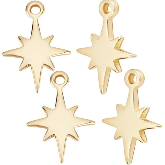 1 Set 40Pcs Brass Charms Star Real 18K Gold Plated 10.5x7.5x1mm Hole: 0.8mm